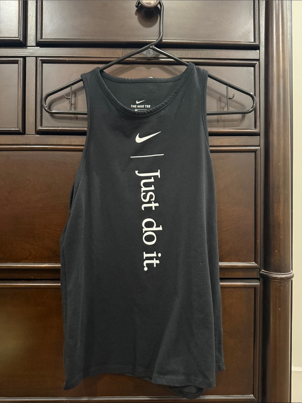 Nike Black Tank Top with Vertical White "Just Do It." Logo